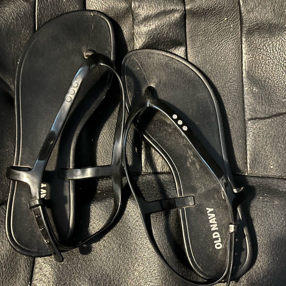 Black sandals with rhinestones on them from old navy